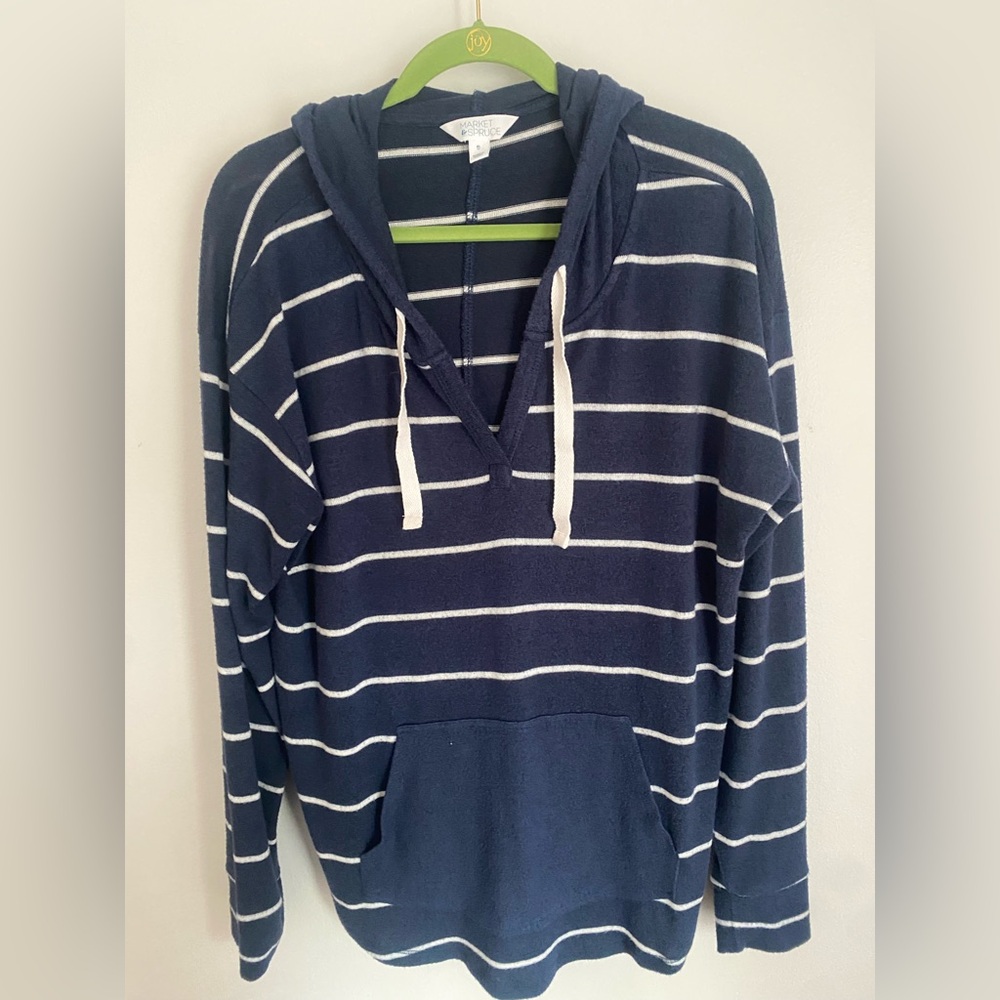 Market & Spruce Navy and White Striped Hoodie